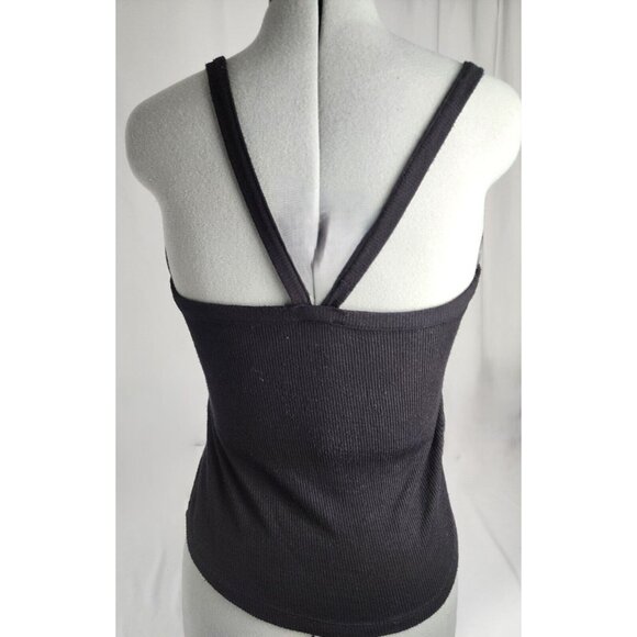 Intimately Free People Tank Top Womens SZ L Black Ribbed Fitter V Neck Minimal - Picture 4 of 5